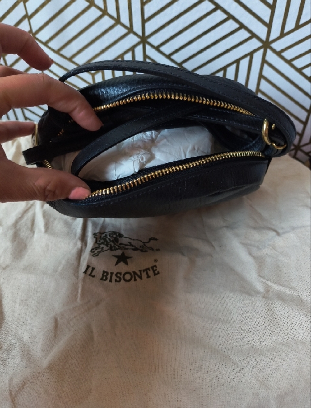 IL Bisonte Black Leather Crossbody Bag - Picture 4 of 7